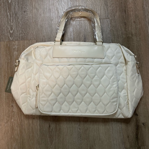 Bella Russo Cream White Quilted Weekender Duffle Bag Handbag - Picture 3 of 10
